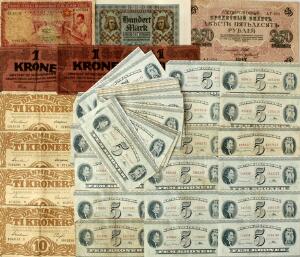Lille lot brugsprægede sedler, bl.a. 5 kr 1954 - 1960, 40 stk., Sieg 128, 129, 10 kr 1939, 1942 2, 1943, Sieg 105 samt lidt diverse 6, i alt 50 stk.