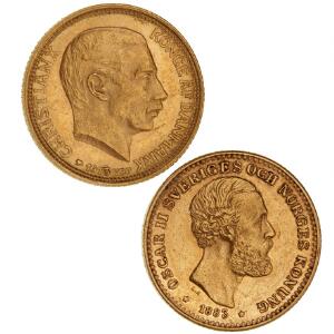 10 kr 1913, H 2, Sverige, Oscar II, 10 kr 1883, SM 30, i alt 2 stk. Au