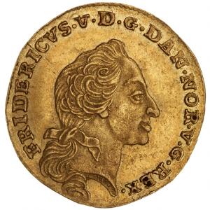 Frederik V, kurantdukat  12 mark 1763, H 22E, lidt møntskær