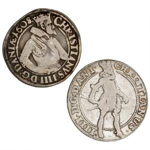 Christian IV, krone 1625, H 127, renset, rand nedfilet fra montering mark 1608, H 95A, monteringsspor på rand. 2