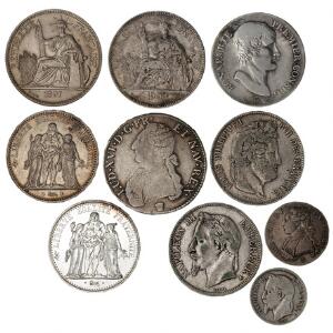 Frankrig, lot på 10 sølvmønter, 18. - 20. århundrede