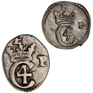 Christian IV, 1 skilling 1621, H 119C pæn mønt, 8 skilling 1623, H 122, ialt 2 stk.