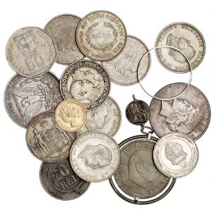 Lille lot danske erindringsmønter 1923-1968 9 stk., USA, dollar 1878, 1923 S samt Tyskland, Bayern, 10 mark 1879, F 3766, kval. 1,  3 diverse, i alt 15 stk.