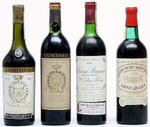 1 bt. Château Ducru-Beaucaillou, Saint - Julien.2. Cru Classé 1970 Bottled in DK. A-AB bn.  etc. Total 4 bts.