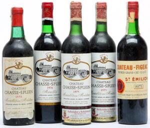 1 bt. Château Figeac, Saint-Émilion 1. Grand Cru Classé 1975 AB ts.  etc. Total 5 bts.