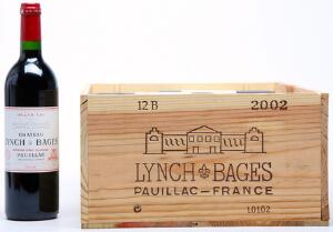 12 bts. Château Lynch Bages, Pauillac. 5. Cru Classé 2002 A hfin. Owc.