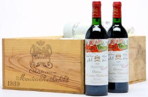 12 bts. Château Mouton Rothschild, Pauillac. 1. Cru Classé 1989 A hfin. Owc.