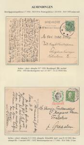 ALMINDINGEN. Udstillingsplanche med 2 brevkort med  brotypestempler. Flot kvalitet