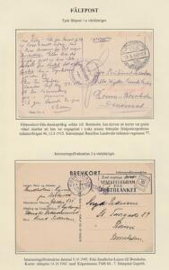 BORNHOLM. 1915-1943. Udstillingsplanche med feltpostkort fra 12.8.1915 sendt til Rønne og INTERNERET FORSENDELSE 14.10.43 til Rønne