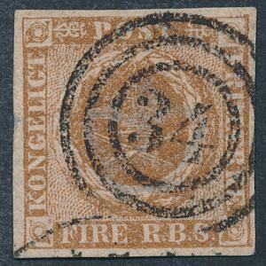 1854. 4 RBS Thiele III, gråbrun. Plade IV, nr. 17. Komb. nr.stempel 34. Attest Møller PRAGTEKSEMPLAR