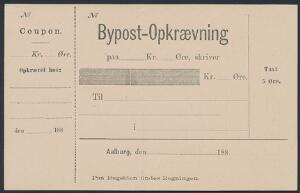 Aalborg Bypost. 1884. Ubrugt Bypost-Opkrævnings kort uden mærke