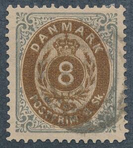 1870. 8 sk. gråbrun. OMVENDT VANDMÆRKE. Pænt mærke. AFA 1200