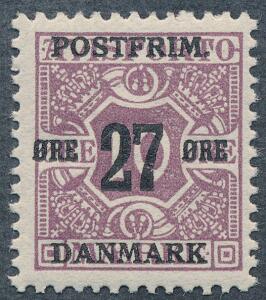 1918. 2710 øre, lilla, vm. III. OMVENDT VANDMÆRKE. Postfrisk. AFA 1600 for hængslet og uden pris for postfrisk.