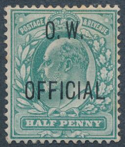 England. O. W. OFFICIAL. 1902. Edward. 12 d. grøn. Ubrugt med meget lette brunlige pletter. SG £ 550