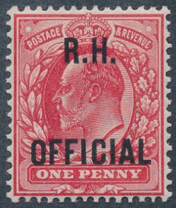 England. R. H. OFFICIAL. 1902. Edward. 1 d. rød. Fint ubrugt mærke. SG £ 325