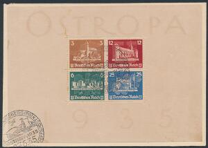 Tysk Rige. 1935. OSTROPA-blok. Stemplet på lille brevklip. Lille 1 cm rift i syd samt lille del af nedre venstre hjørne mangler. AFA 7000
