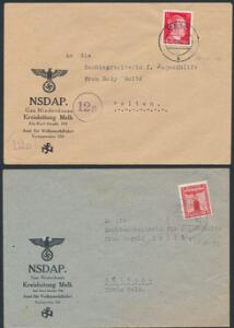 Tysk Rige. 1942-1944. 2 breve fra NSDAP, sendt i 1942 og 1944.