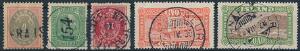 1876-1925. 5 mærker med bedre stempler incl. antiquastempel KIRJUBÆJARKLAUST Facit 5R