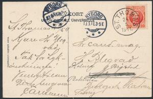 1907. Fr.VIII. 10 Bit, rød. Brugt på postkort til SVERIGE, stemplet ST. THOMAS 24.5.1911.