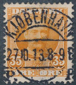 1912. Fr. VIII, 35 øre orange. LUXUS-stempel KJØBENHAVN 27.10.13.