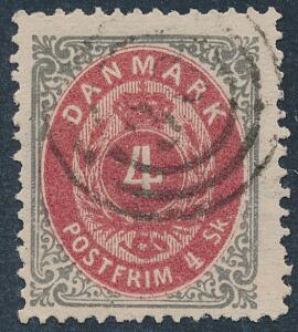 1870. 4 sk. grårød. OMVENDT RAMME. Pænt eksemplar. AFA 1200