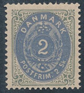 1870. 2 sk. gråblå. Pænt postfrisk mærke. AFA 1500