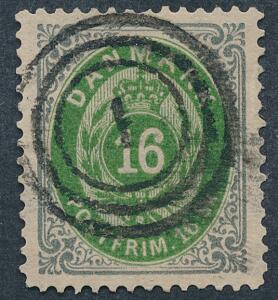 1870. 16 sk. grågrøn. Pænt stemplet mærke. AFA 1500