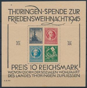 Thüringen. 1945. Weihnachtspende. Blok udgave med stukken kant. Vandret fold. AFA 12000