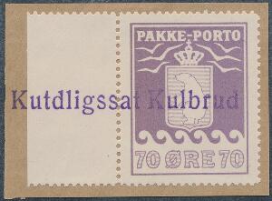 1937. AL, 70 øre, violet. Klip med violet liniestempel KUTDLIGSSAT KULBRUD. LUX-kvalitet