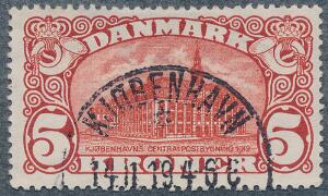 1915. 5 kr. Posthus, brunrød. Vm.IV. Flot stemplet mærke, med retvendt stempel.