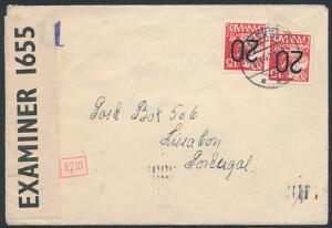 1940. Brev fra Nakskov 20.11.1940 adresseret til POSTBOX 506, LISSABON, PORTUGAL. Ankomststempel samt tysk og engelsk censur