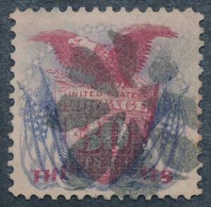 USA. 1869. 30 c. blårød. PRAGT-mærke med perfekt takning, og rent skarpt stempel. Michel EURO 500
