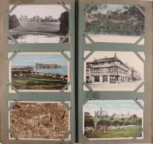 Postkort. 3 album med England, Frankrig, Schweiz. Ialt ca. 475 kort