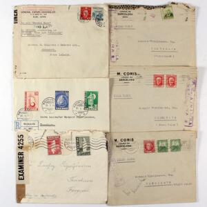 1936-1941. 6 censurbreve, alle sendt til Færøerne incl. brev fra Japan sjælden destination.