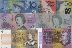 Australien, lille lot forskellige, overvejende ucirkulerede sedler 1979 - 1997, i alt 7 stk.