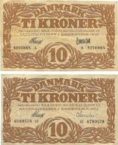 10 kr 1930 A, V. Lange  Clemmentsen, 10 kr 1933 D, V. Lange  Sander, Sieg 104