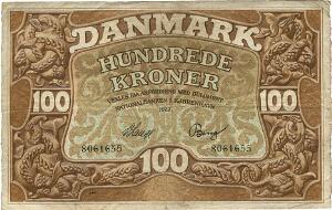 100 kr 1922, Nr. 8061655, V. Lange  Bang, Sieg 109, DOP 116, Pick 23