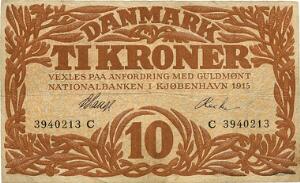 10 kr 1915 C, V. Lange  Recke, Sieg 103, DOP 114, Pick 21