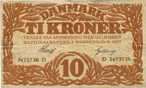 10 kr 1917 D, V. Lange  Gellerup, Sieg 103, DOP 114, Pick 21