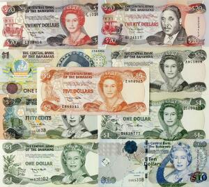 Bahamas, lille lot forskellige, overvejende ucirkulerede sedler 1974 - 2002, i alt 9 stk.