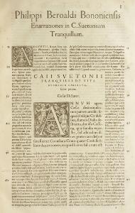 16th century work on Roman emperors Caius Suetonius and Phillio Beroaldi Tranquilli duodecim Cæsares. Lyon 1548. Small folio.