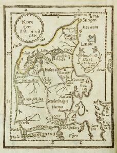Denmark 49 wood cut engraved maps. Partly handcoloured. C. 15 x 14,5 cm. Early 19th century. Mostly on light blue paper.