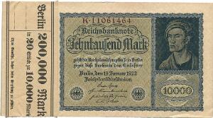 Tyskland, 10000 mark 1922, Pick 72, 20 stk. i originalt bundt, nr. K 11061464 - 11061483