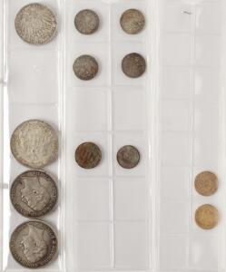 Album med mønter, bl.a. Tyskland, Bayern, 10 Mark 1878D, F 3766, Lübeck, 10 Mark 1905A, F 3799, diverse sølvmønter, diverse danske m.m.