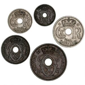 Færøerne, 1, 2, 5, 10, 25 øre 1941, Sieg 1-5 - komplet sæt