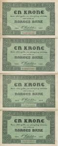 Norge, 1 kr 1917 C, NS 1, i kvalitet 01-1, 01, 0-01 2 stk., i alt 4 stk.