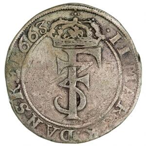 Norge, Frederik III, 2 mark 1663, NM 158B, H 67G, ridser og buklet