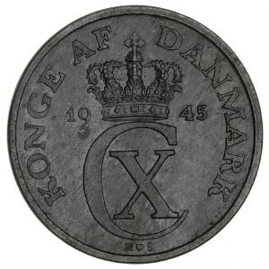 Christian 10, 5 øre 1945, H 32, ualmindelig i denne smukke kvalitet