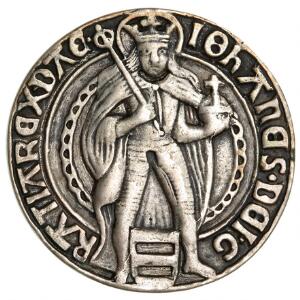 Hans, sølvgylden u.år, G 253, S 13, 26,05 g, støbt og ciceleret. Forlæget for denne falske mønt har været den rhinske gylden