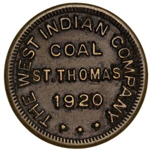 Dansk Vestindien, privatmønter, The West Indian Company, Coal 1920, messing